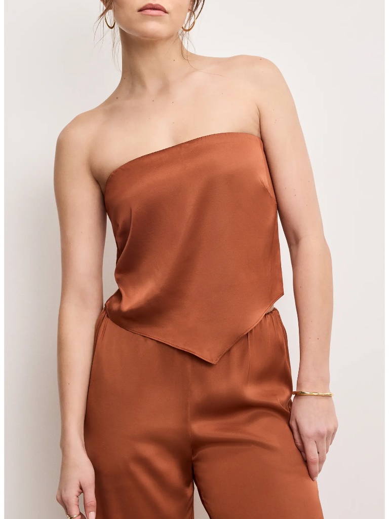 Nwt Good American Handkerchief Hem Strapless Satin Top